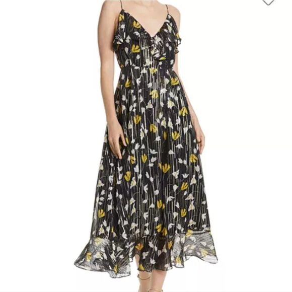Joie Kenny Silk Blend Floral Metallic Wrap Maxi Dress Black Small - Picture 1 of 11